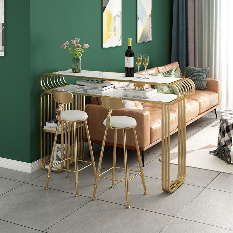 Luxurious Rectangular Pub Table Set 1/3 Pieces Stone Top Counter Table with High Stools