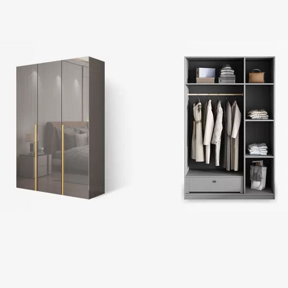 Contemporary Style Wood Wardrobe Gray Colour 1-Drawer Wardrobe Closet for Home