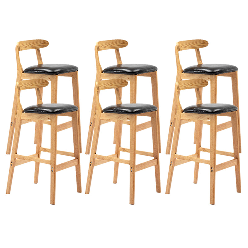 Armless Upholstered Bar Stool Modern Low Back Bar Stool with Wooden Legs