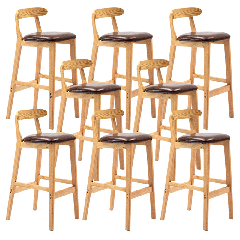 Armless Upholstered Bar Stool Modern Low Back Bar Stool with Wooden Legs