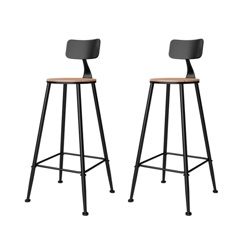 Outdoor Industrial Counter Stool Wood and Metal Black Footrest Bar Stool
