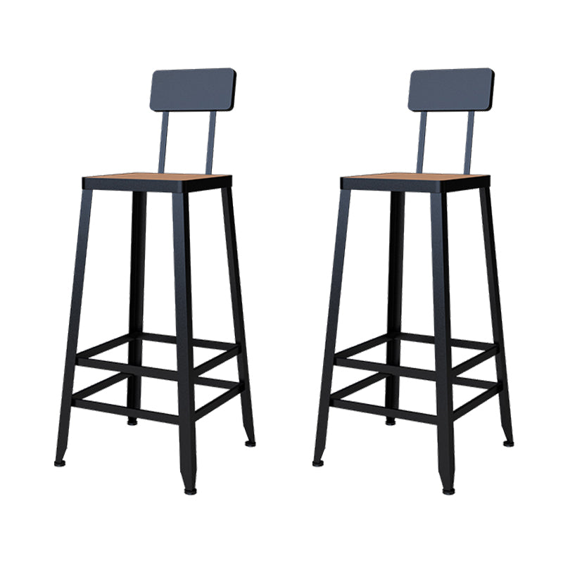 Outdoor Industrial Counter Stool Wood and Metal Black Footrest Bar Stool