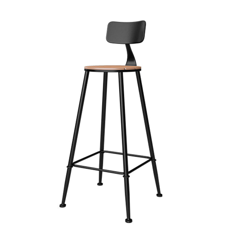 Outdoor Industrial Counter Stool Wood and Metal Black Footrest Bar Stool