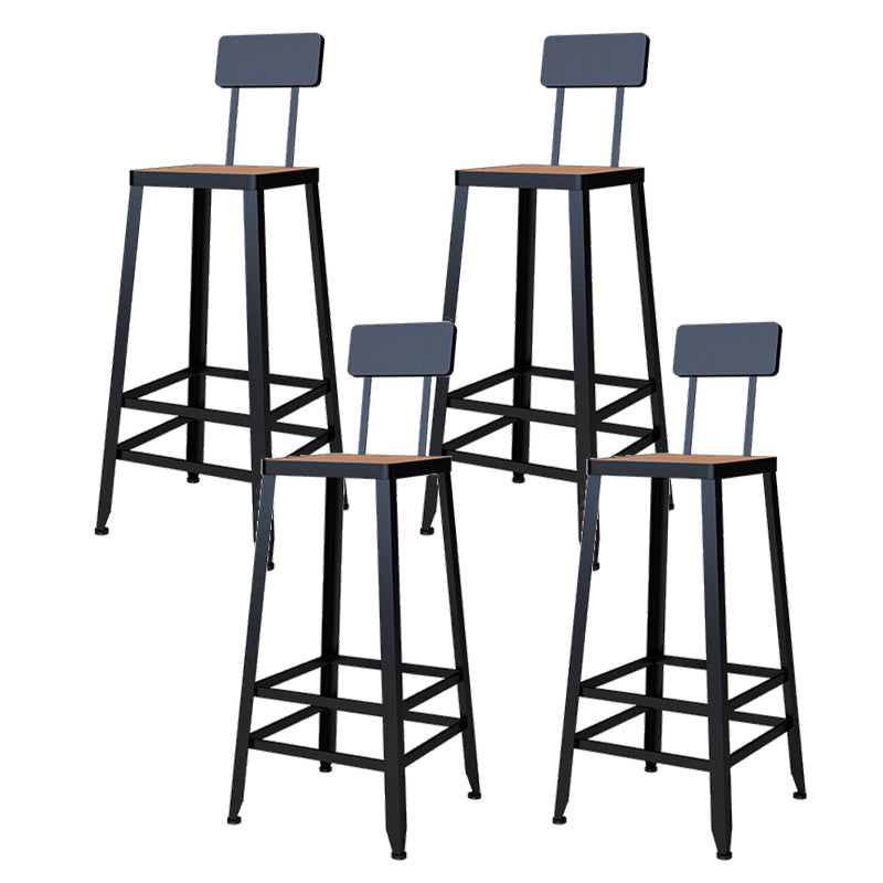 Outdoor Industrial Counter Stool Wood and Metal Black Footrest Bar Stool
