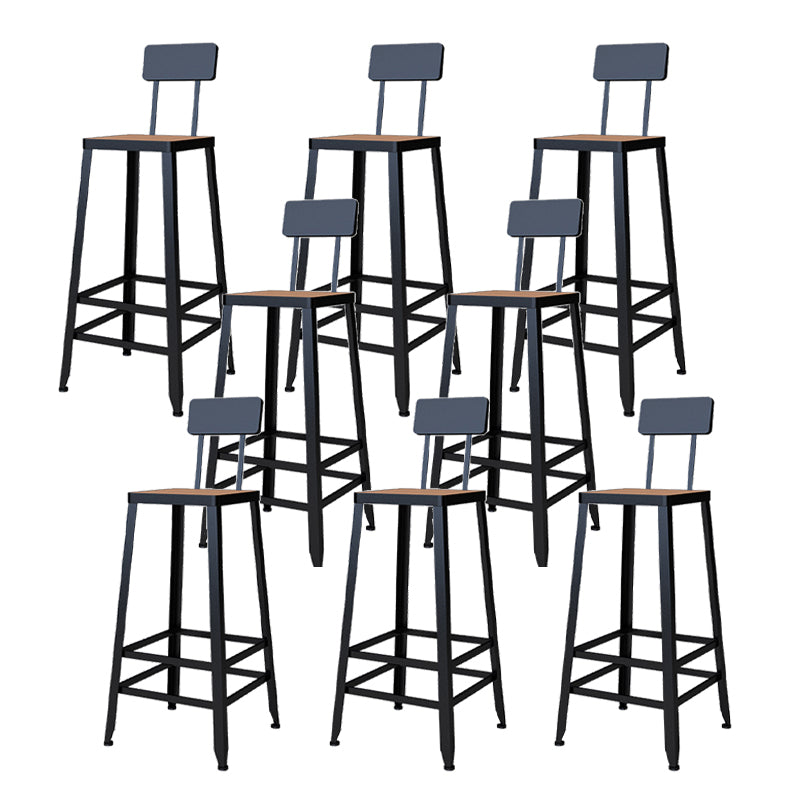 Outdoor Industrial Counter Stool Wood and Metal Black Footrest Bar Stool