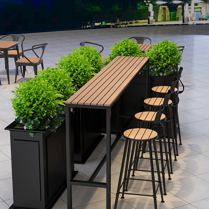 Outdoor Industrial Counter Stool Wood and Metal Black Footrest Bar Stool