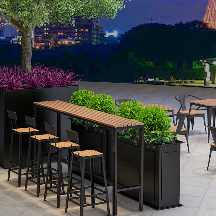 Outdoor Industrial Counter Stool Wood and Metal Black Footrest Bar Stool