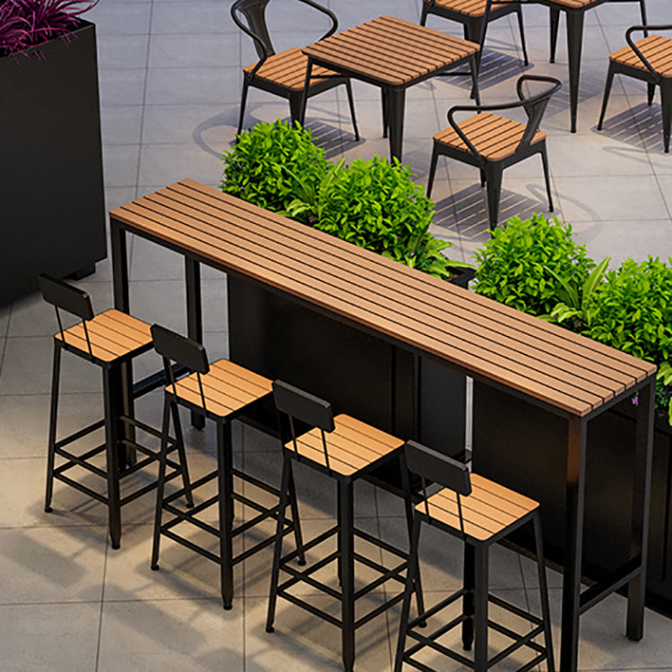 Outdoor Industrial Counter Stool Wood and Metal Black Footrest Bar Stool