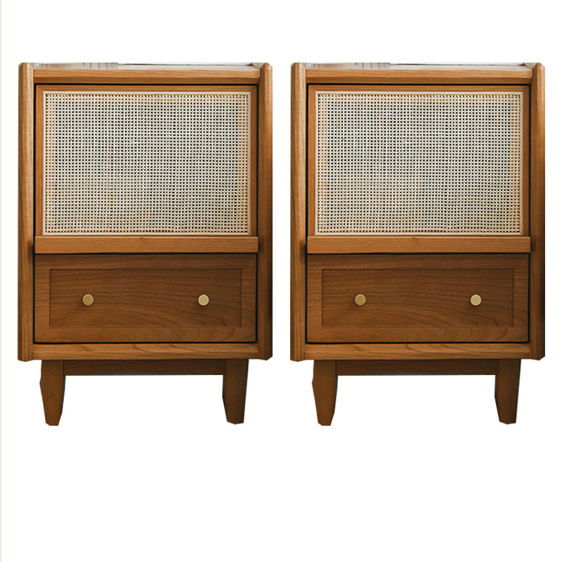 Wicker & Rattan Modern Night Table Solid Wood Storage Nightstand