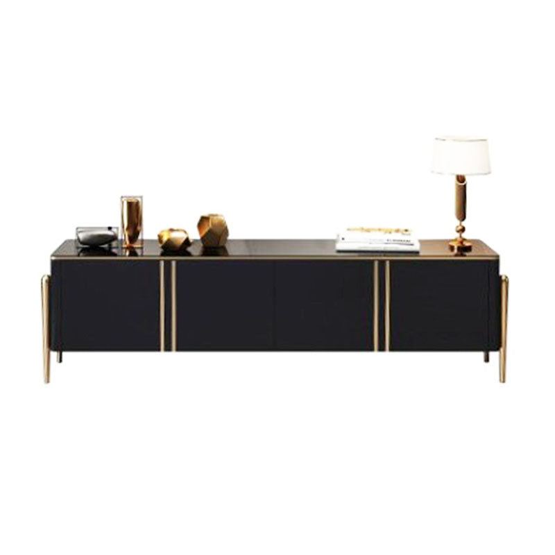 Modern Glam TV Stand, Enclosed Storage TV Console in Black/ Gold