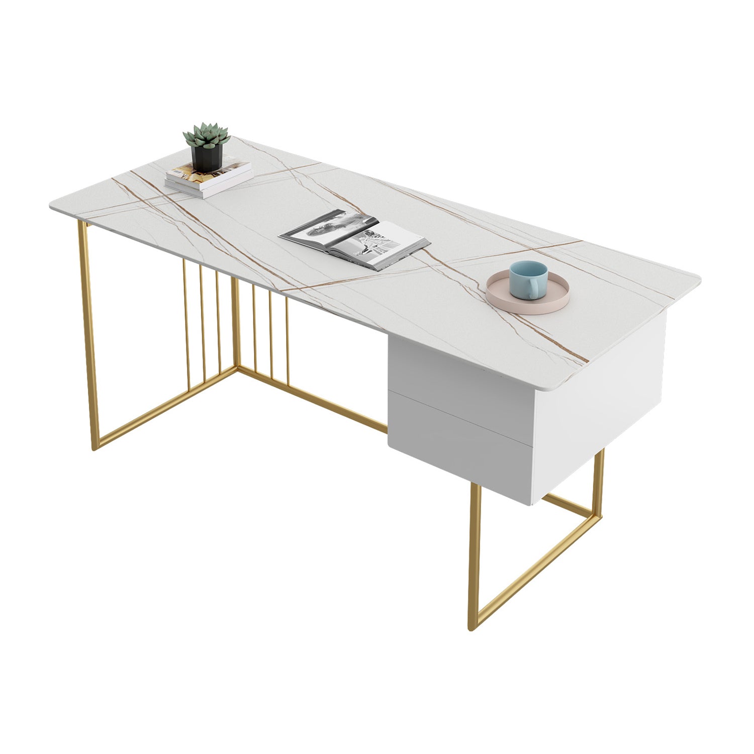 Glam Office Desk 23.62"Wide Curved Executive Desk with 2 Storage Drawers