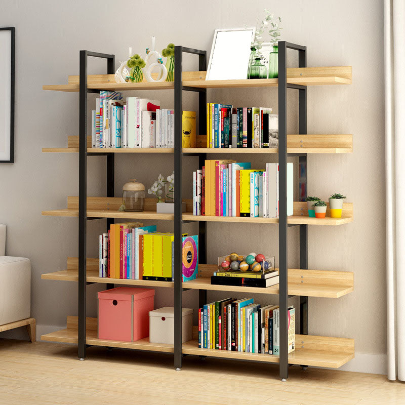 Contemporary Metal and Wooden Bookshelf Open Shelf Bookcase with Shelves
