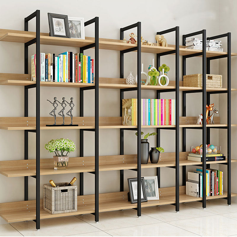 Contemporary Metal and Wooden Bookshelf Open Shelf Bookcase with Shelves