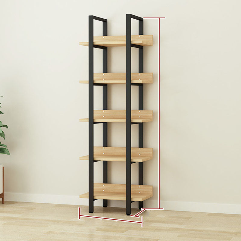 Contemporary Metal and Wooden Bookshelf Open Shelf Bookcase with Shelves