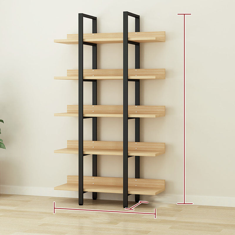 Contemporary Metal and Wooden Bookshelf Open Shelf Bookcase with Shelves