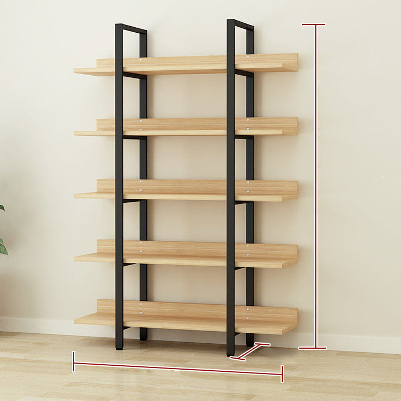 Contemporary Metal and Wooden Bookshelf Open Shelf Bookcase with Shelves