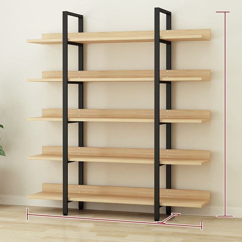 Contemporary Metal and Wooden Bookshelf Open Shelf Bookcase with Shelves