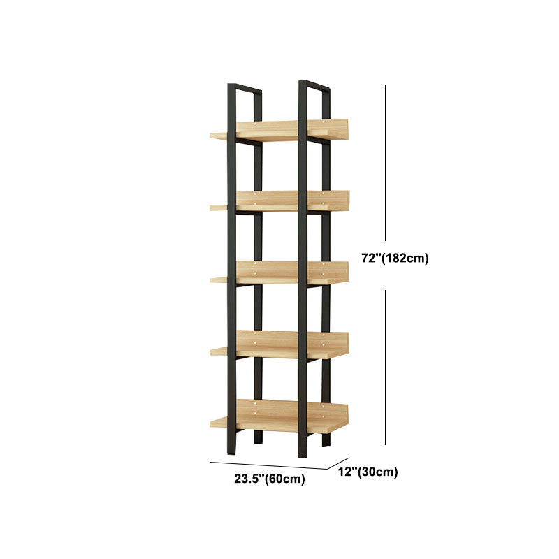 Contemporary Metal and Wooden Bookshelf Open Shelf Bookcase with Shelves