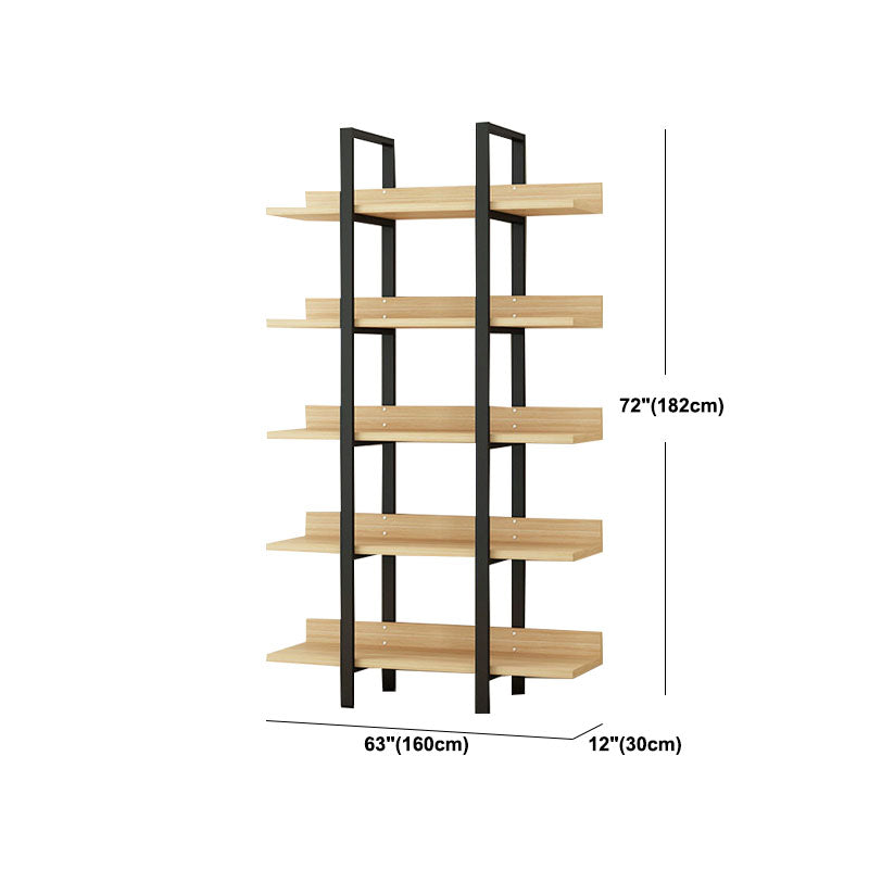 Contemporary Metal and Wooden Bookshelf Open Shelf Bookcase with Shelves