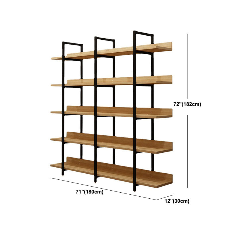 Contemporary Metal and Wooden Bookshelf Open Shelf Bookcase with Shelves