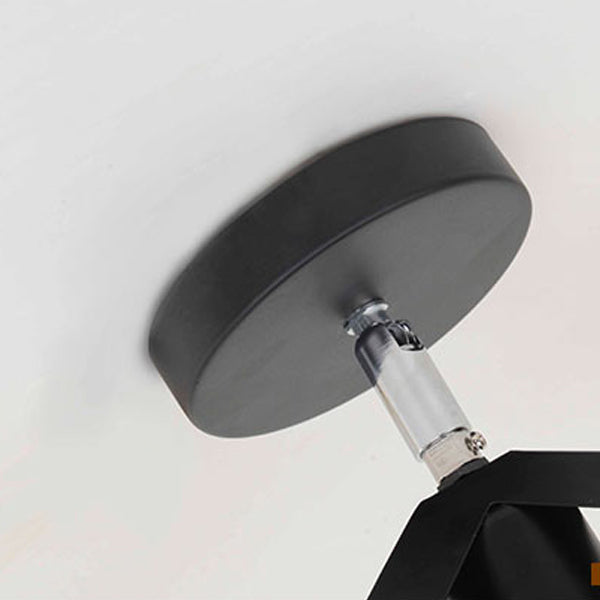 Industrial Flush Light Fixtures Geometric Iron 1 Light Flush Mount Lamps in Black
