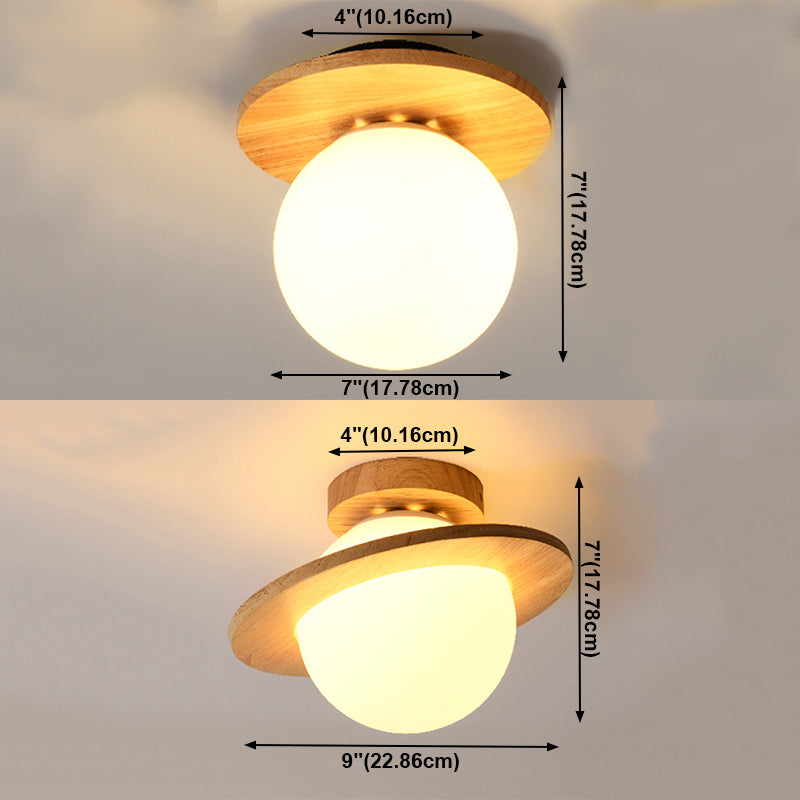 Contemporary Sphere Flush Light Fixture Wood 1 Light Flush Mount Lamps in Brown