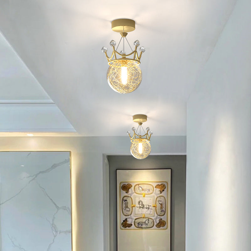 Contemporary Crown Flush Light Fixture Glass 1 Light Flush Mount Lamps in Gold