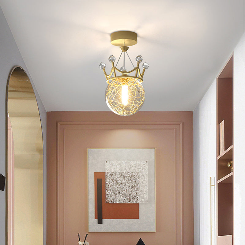 Contemporary Crown Flush Light Fixture Glass 1 Light Flush Mount Lamps in Gold
