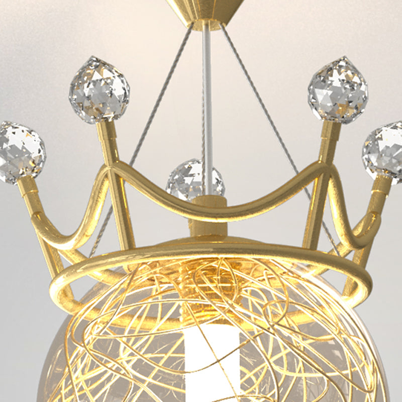 Contemporary Crown Flush Light Fixture Glass 1 Light Flush Mount Lamps in Gold