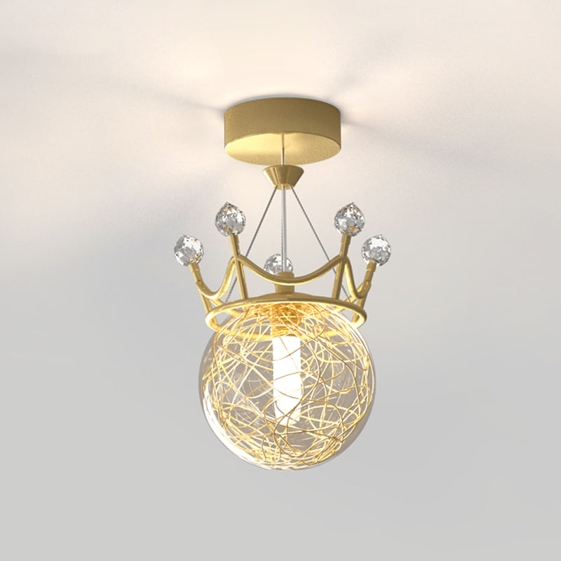Contemporary Crown Flush Light Fixture Glass 1 Light Flush Mount Lamps in Gold