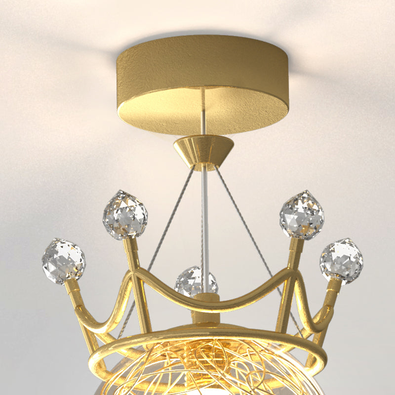 Contemporary Crown Flush Light Fixture Glass 1 Light Flush Mount Lamps in Gold
