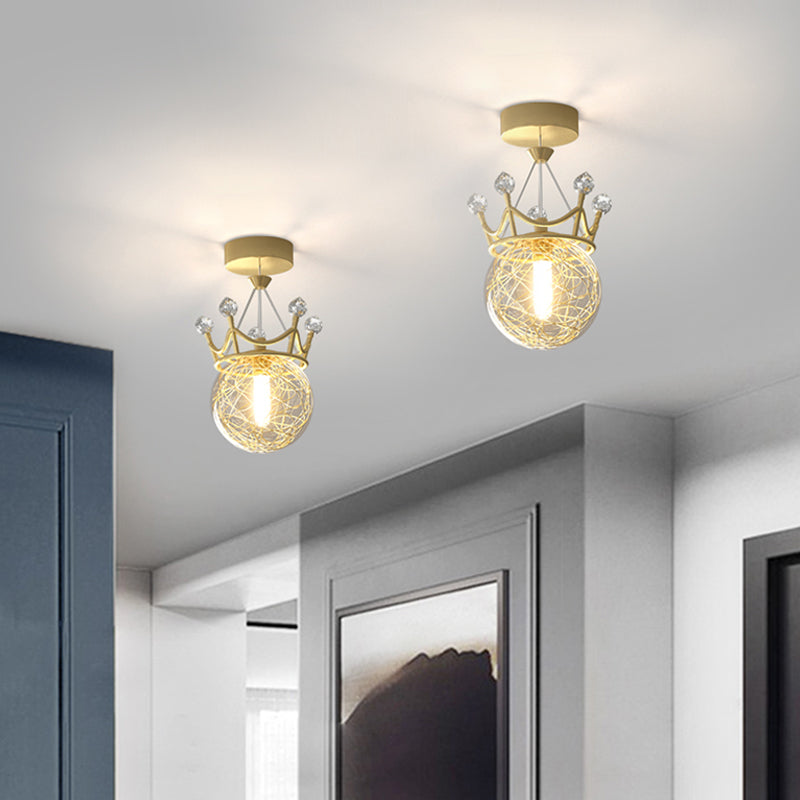 Contemporary Crown Flush Light Fixture Glass 1 Light Flush Mount Lamps in Gold