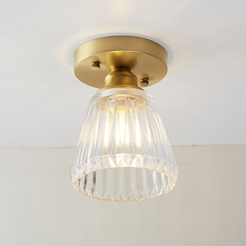 Golden Single Flush Mount Lighting Modernism Glass Shaded Ceiling Light