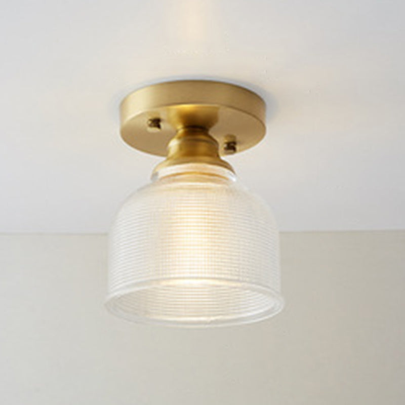 Golden Single Flush Mount Lighting Modernism Glass Shaded Ceiling Light