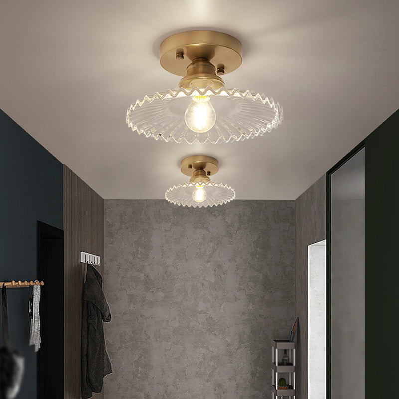 Golden Single Flush Mount Lighting Modernism Glass Shaded Ceiling Light