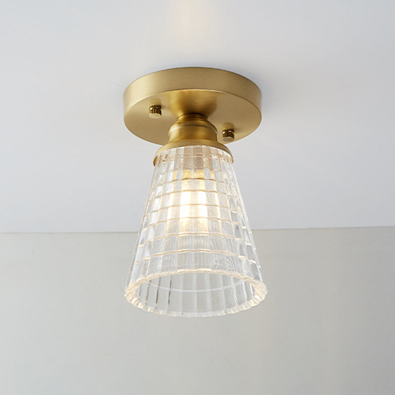 Golden Single Flush Mount Lighting Modernism Glass Shaded Ceiling Light