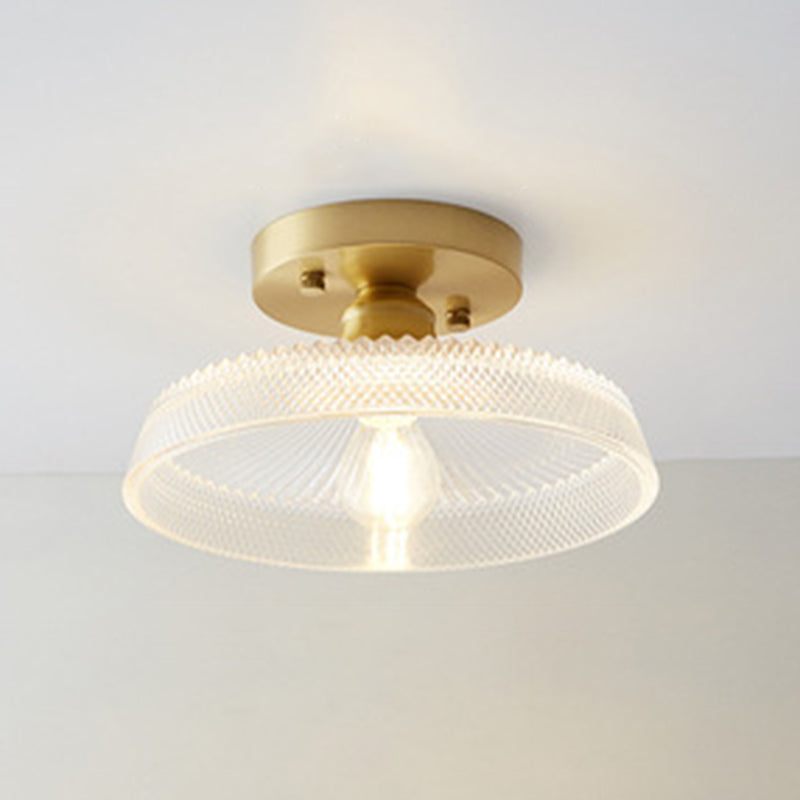 Golden Single Flush Mount Lighting Modernism Glass Shaded Ceiling Light