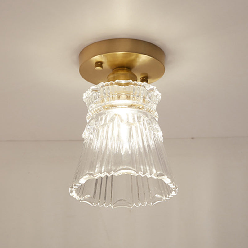 Golden Single Flush Mount Lighting Modernism Glass Shaded Ceiling Light