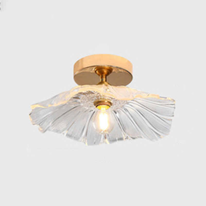 Golden Single Flush Mount Lighting Modernism Glass Shaded Ceiling Light