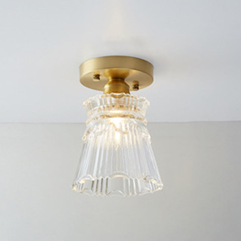 Golden Single Flush Mount Lighting Modernism Glass Shaded Ceiling Light