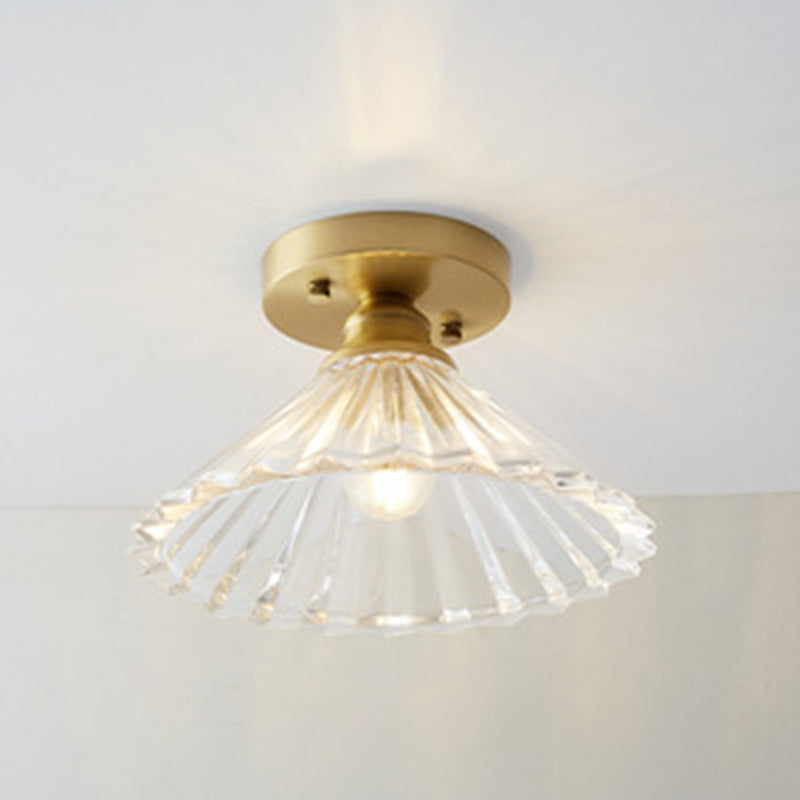 Golden Single Flush Mount Lighting Modernism Glass Shaded Ceiling Light