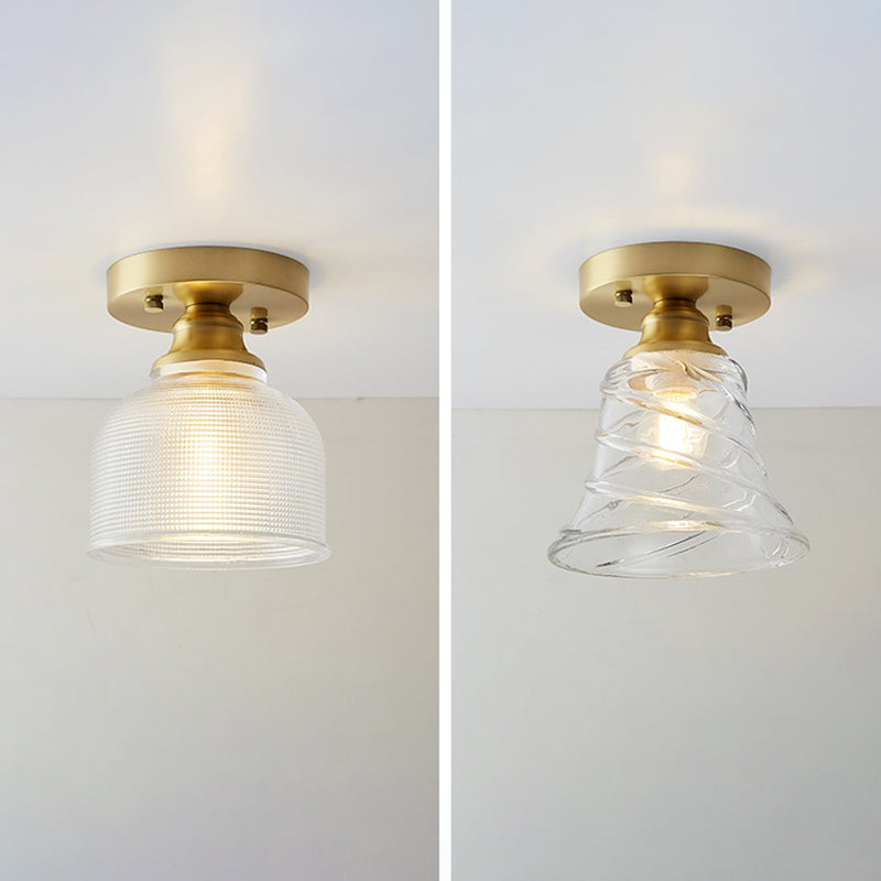 Golden Single Flush Mount Lighting Modernism Glass Shaded Ceiling Light