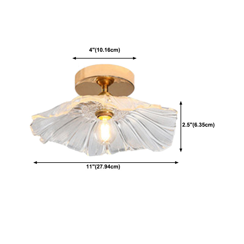 Golden Single Flush Mount Lighting Modernism Glass Shaded Ceiling Light