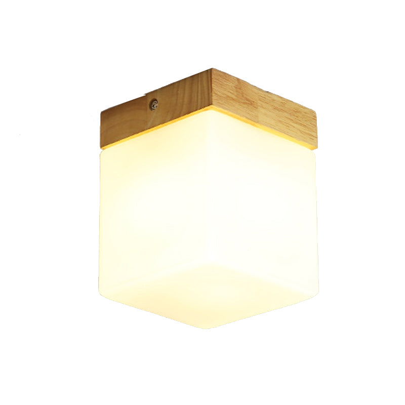 Single Beige Finish Flush Mount Lighting Nodic Wooden Shaded Ceiling Light