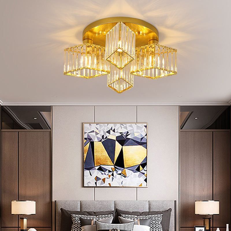 3/4/5/6-Light Golden Flush Mount Lighting Modernism Glass Shaded Ceiling Light