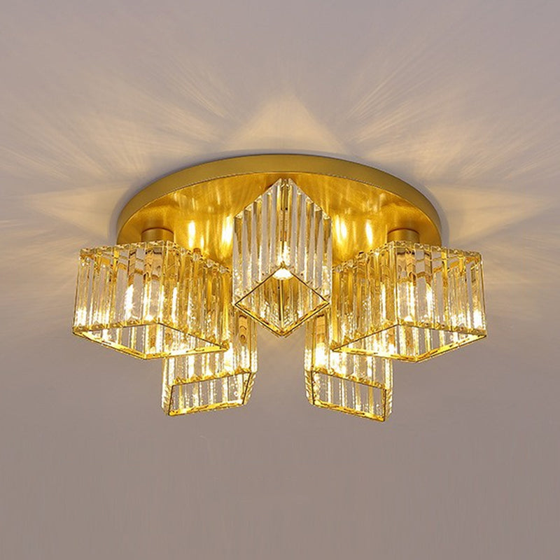 3/4/5/6-Light Golden Flush Mount Lighting Modernism Glass Shaded Ceiling Light