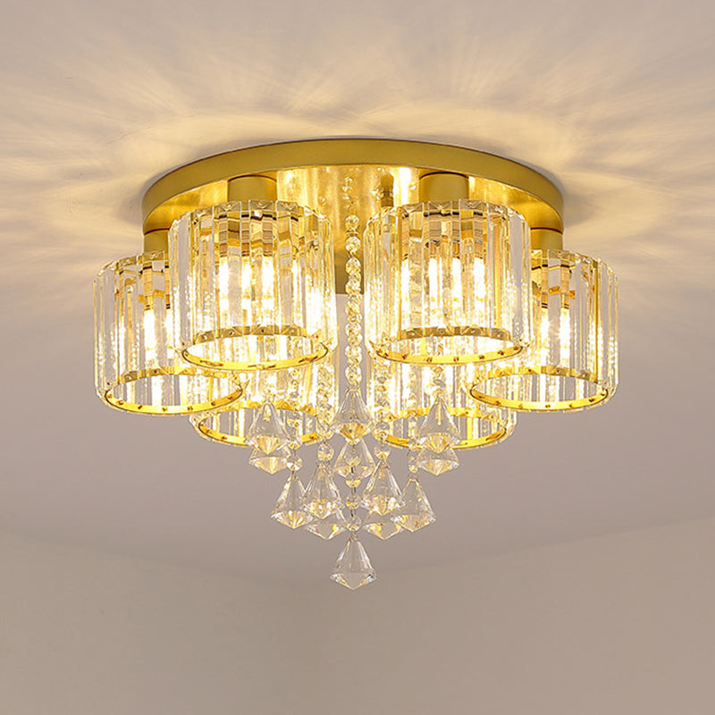 3/5/6/8-Light Golden Flush Mount Lighting Modernism Glass Shaded Ceiling Light