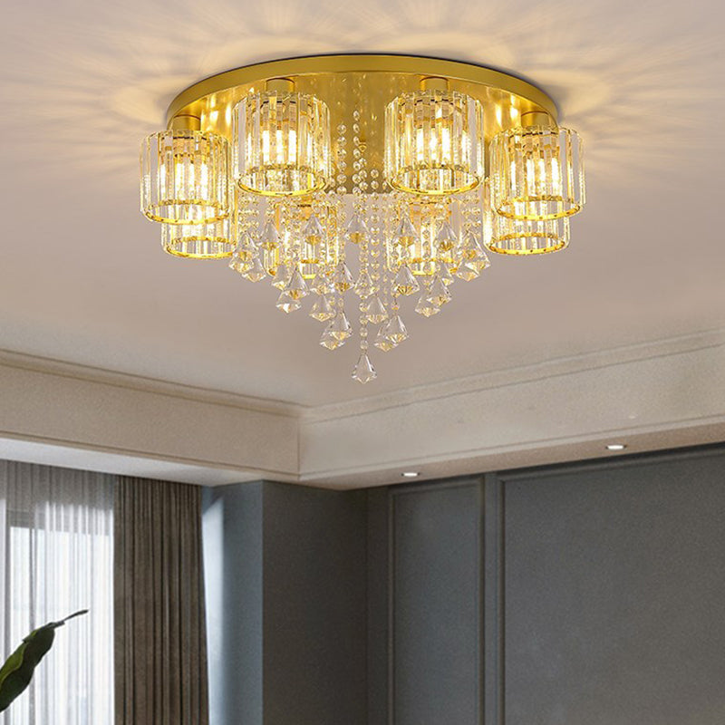 3/5/6/8-Light Golden Flush Mount Lighting Modernism Glass Shaded Ceiling Light