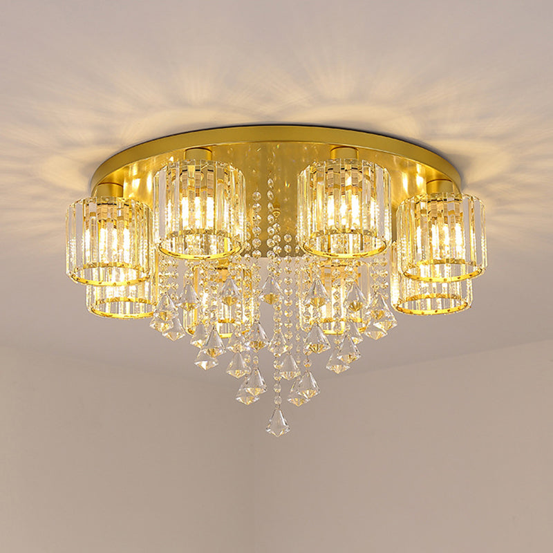 3/5/6/8-Light Golden Flush Mount Lighting Modernism Glass Shaded Ceiling Light