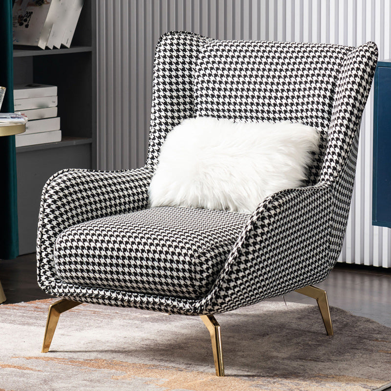 Glam Style with Handrail Leather HandrailMetal Foot Arm Chair with Fixed Backrest